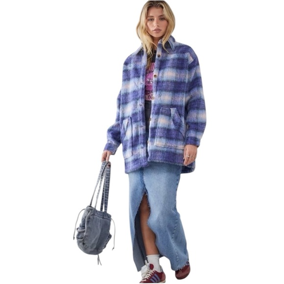 Wrangler Oversized Western Jacket in Very Peri Purple Blue Plaid Large
